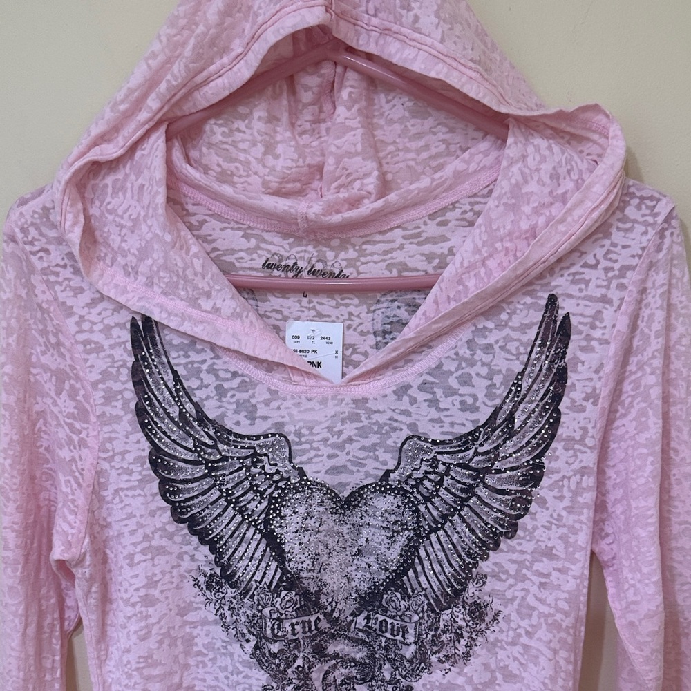 Pink Graphic Long Sleeve Top with Hood casual lightweight Hoodie Summer Hoodie - Picture 11 of 12